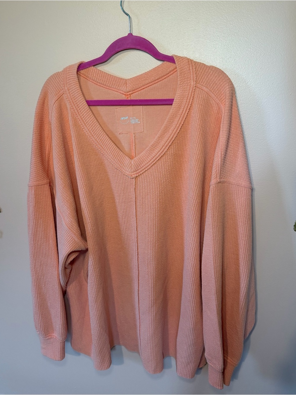 Cozy V-Neck Waffle Knit Sweater - Peach